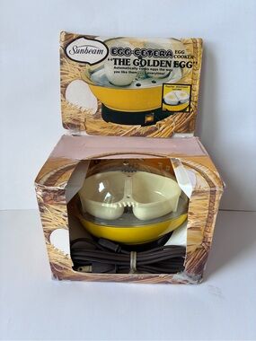 1978 Vintage Sunbeam EGG CETERA Egg Cooker GOLDEN EGG Model 23-23 Original Box